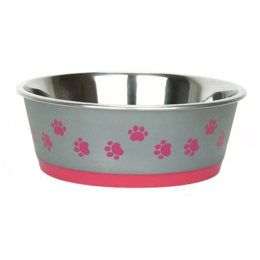 Classic Stainless Steel Bowl Blue or Pink Paws Hybrid Bowl