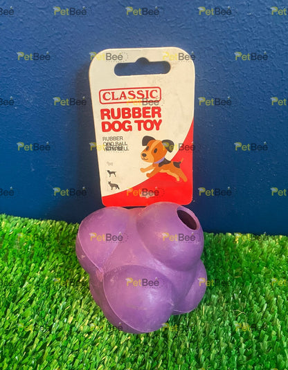 Classic Odd Ball Rubber Fetch Dog Toy - 95mm with Bell - Blue / Purple / Red