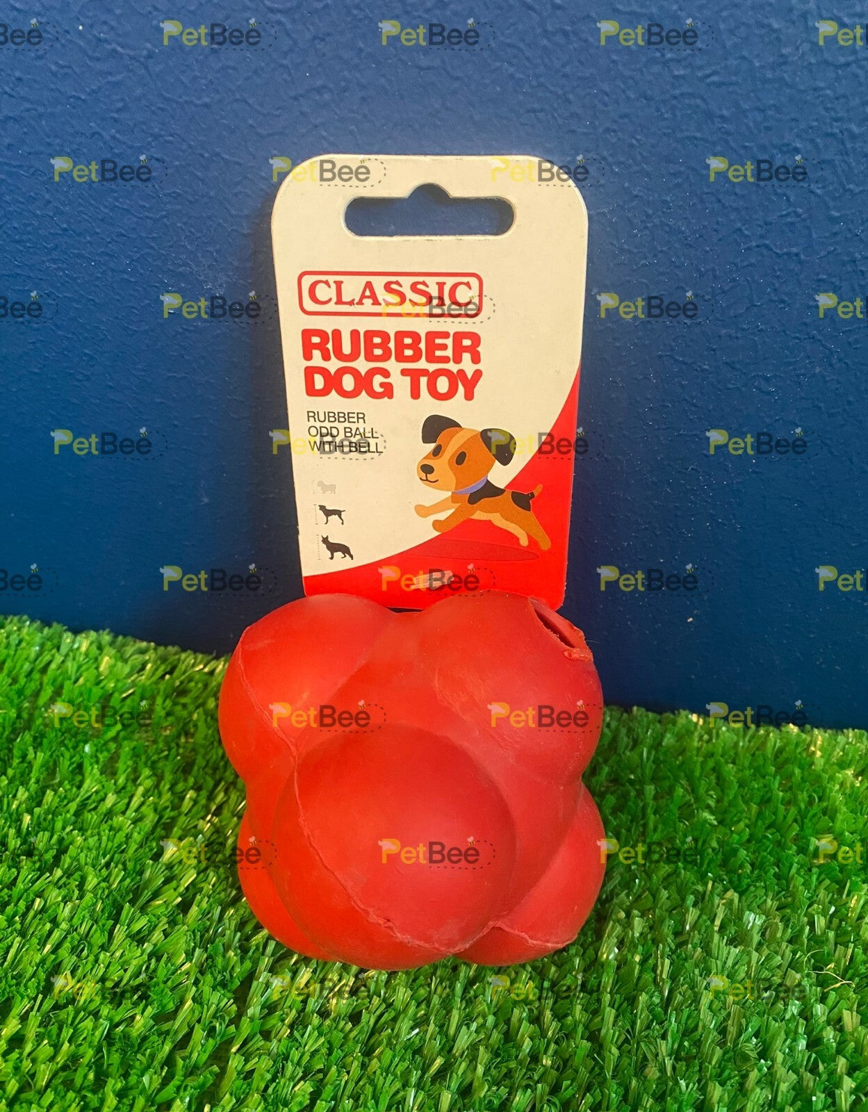 Classic Odd Ball Rubber Fetch Dog Toy - 95mm with Bell - Blue / Purple / Red