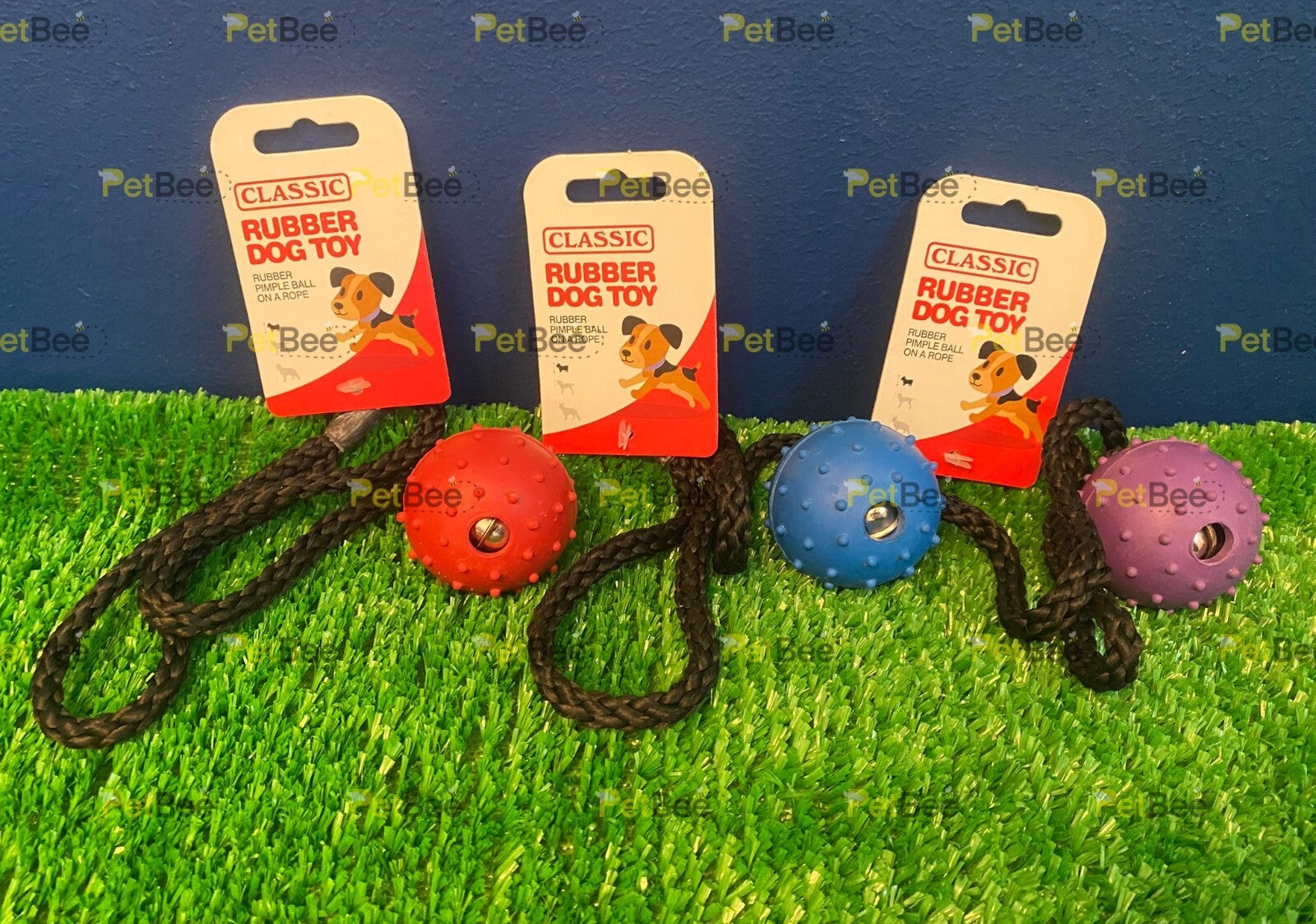 Dog Puppy Play Ball on Rope Rubber Pimple Classic Pet Products 5cm Diameter