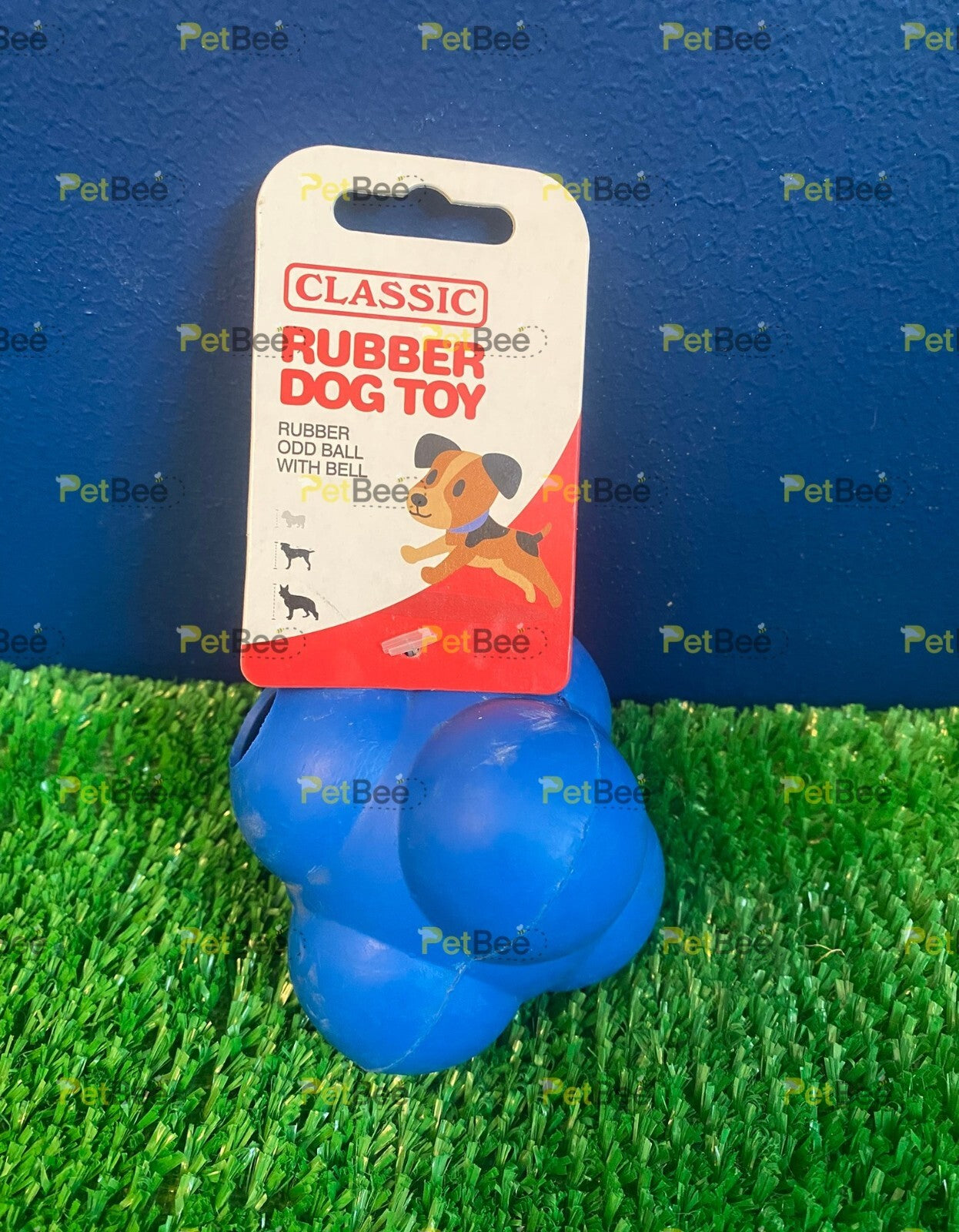Classic Odd Ball Rubber Fetch Dog Toy - 95mm with Bell - Blue / Purple / Red